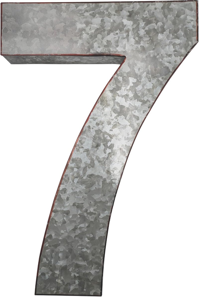 Science Purchase 20" Metal Number 7 (Seven) Wall Decor, Silver with Rusted Edges, Galvanized Wall Mountable Decoration for Country, Mid-Century, or Farmhouse Themed Room or Event - Image 3